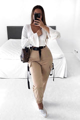 White Frill Sleeve Plunge Neck Crop Top - Michaella