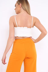 White Ruffle Rouched Middle Bralet - Cellie