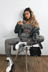 Mustard Houndstooth Crop Top Cuffed Trousers Co-Ord - Kila