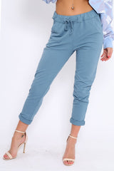 Blue Elasticated Tie Waist Joggers - Cerena