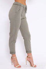 Khaki Elasticated Tie Waist Joggers - Cerena