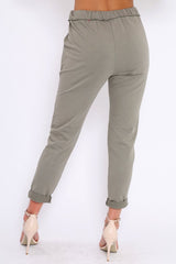 Khaki Elasticated Tie Waist Joggers - Cerena