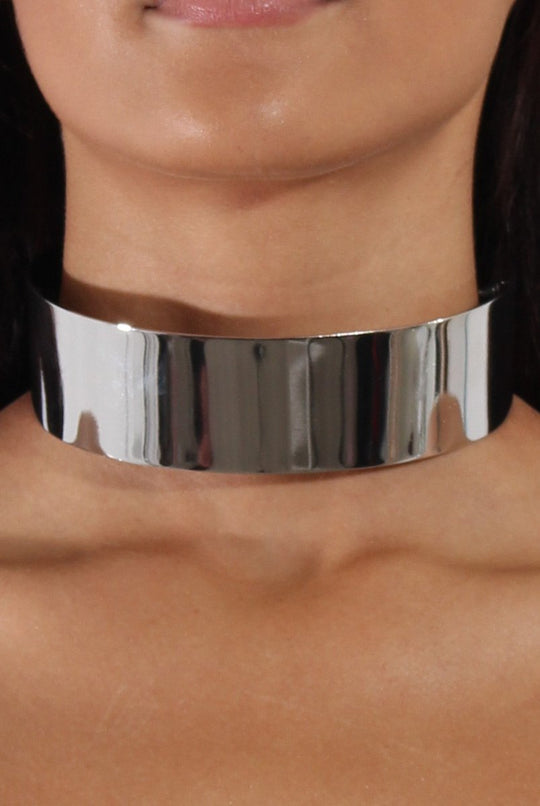 Silver Wide Metal Choker - Ceres