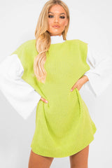 Lime And White Knitted High Neck Oversized Jumper - Cerina