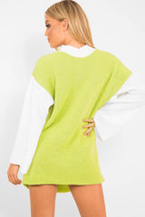 Lime And White Knitted High Neck Oversized Jumper - Cerina