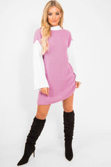 Pink And White Knitted High Neck Oversized Jumper - Cerina