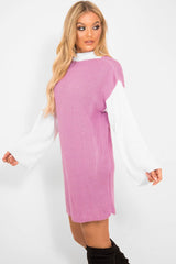 Pink And White Knitted High Neck Oversized Jumper - Cerina