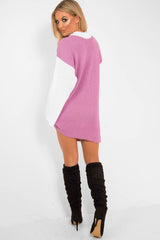 Pink And White Knitted High Neck Oversized Jumper - Cerina