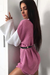 Pink And White Knitted High Neck Oversized Jumper - Cerina