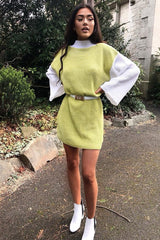 Lime And White Knitted High Neck Oversized Jumper - Cerina