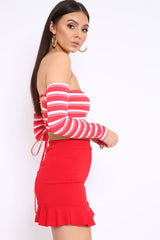 Red Striped Lace Up Back Crop Top - Cerys