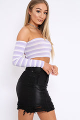 Lilac Striped Lace Up Back Crop Top - Cerys