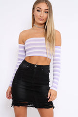 Lilac Striped Lace Up Back Crop Top - Cerys