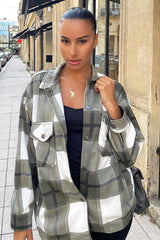 Khaki Check Pocket Front Shacket - Misa