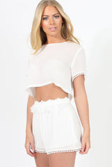 White Fringed Two Piece - Chai