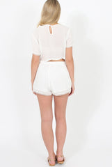 White Fringed Two Piece - Chai