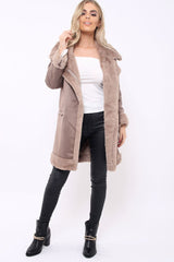 Camel Long Faux Shearling Coat - Chai