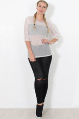 White and Grey Mesh Tee- Chana