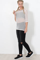 White and Grey Mesh Tee- Chana