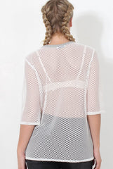 White and Grey Mesh Tee- Chana