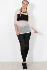 White and Black Mesh Tee- Chana