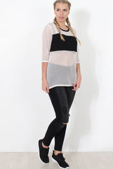 White and Black Mesh Tee- Chana