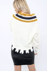 White Extreme Frayed Contrast Trim Jumper - Chancey