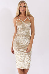 Champagne Crushed Velvet Harness Midi Dress - Chanel