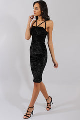 Black Crushed Velvet Harness Midi Dress - Chanel