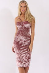 Mauve Crushed Velvet Harness Midi Dress - Chanel