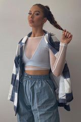 White Mesh Long Sleeve Crop Top - Aaima