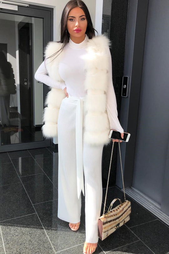 White Wide Legged Pleated Trousers - Chantel