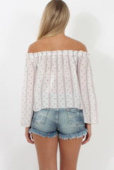 White Pattern Bardot Three Quarter Bell Sleeve Crop- Chantelle