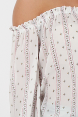 White Pattern Bardot Three Quarter Bell Sleeve Crop- Chantelle