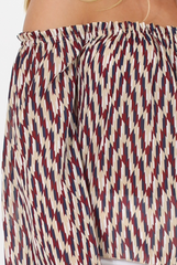 Burgundy, Beige and Navy Pattern Bardot Three Quarter Bell Sleeve Crop- Chantelle