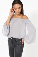 Grey Bardot Three Quarter Bell Sleeve Crop- Chantelle