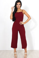 Chantelle Wine High Neck Culotte Jumpsuit