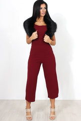 Chantelle Wine High Neck Culotte Jumpsuit