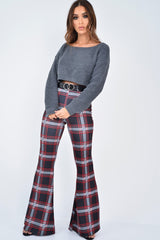 Black Check High Waist Flared Trousers - Cherie