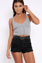Grey Knitted Cross Back Crop Top - Charis