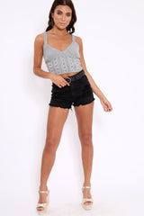 Grey Knitted Cross Back Crop Top - Charis