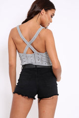 Grey Knitted Cross Back Crop Top - Charis