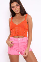 Orange Knitted Cross Back Crop Top - Charis