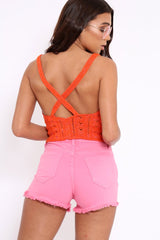 Orange Knitted Cross Back Crop Top - Charis
