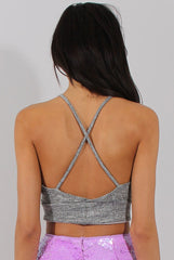 Silver Sparkle Halter Neck Crop Top - Charla