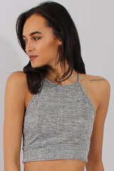 Silver Sparkle Halter Neck Crop Top - Charla