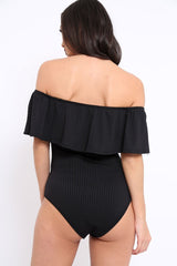 Black Ribbed Frill Bodysuit - Charl