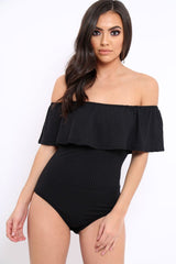 Black Ribbed Frill Bodysuit - Charl