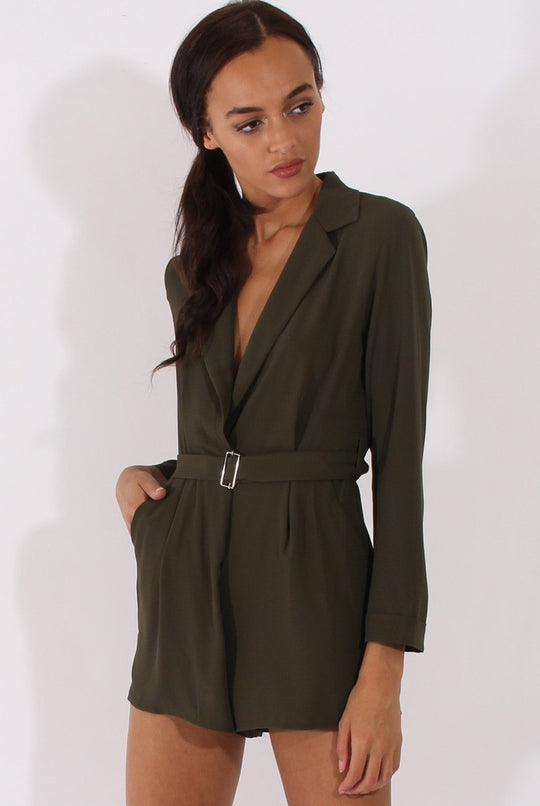 Khaki Utility Belted Playsuit - Charlee