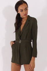 Khaki Utility Belted Playsuit - Charlee